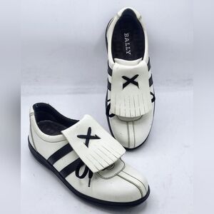 Bally Women's Leather Kiltie Golf Shoes White Black Fringe Portugal Size 6 36
